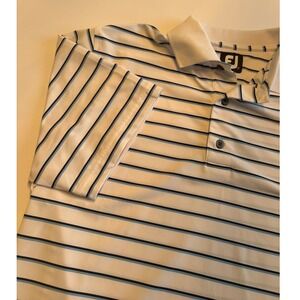 FootJoy Golf Polo Mens S White Blue Striped Short Sleeve Performance Shirt